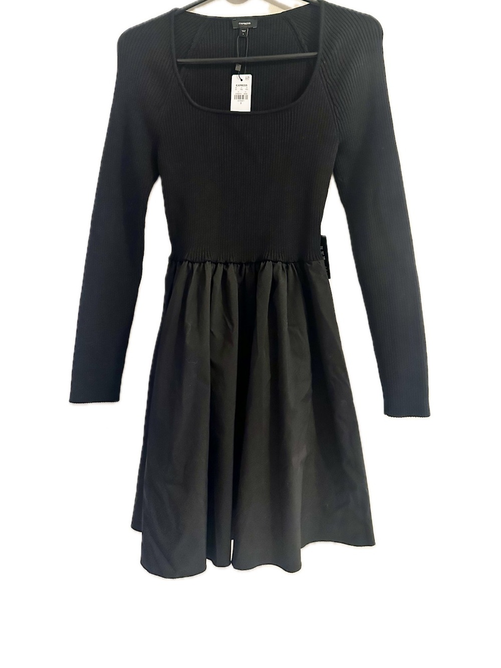 Women's Black Long-Sleeve Knit Bodice Dress. New with Tags.
